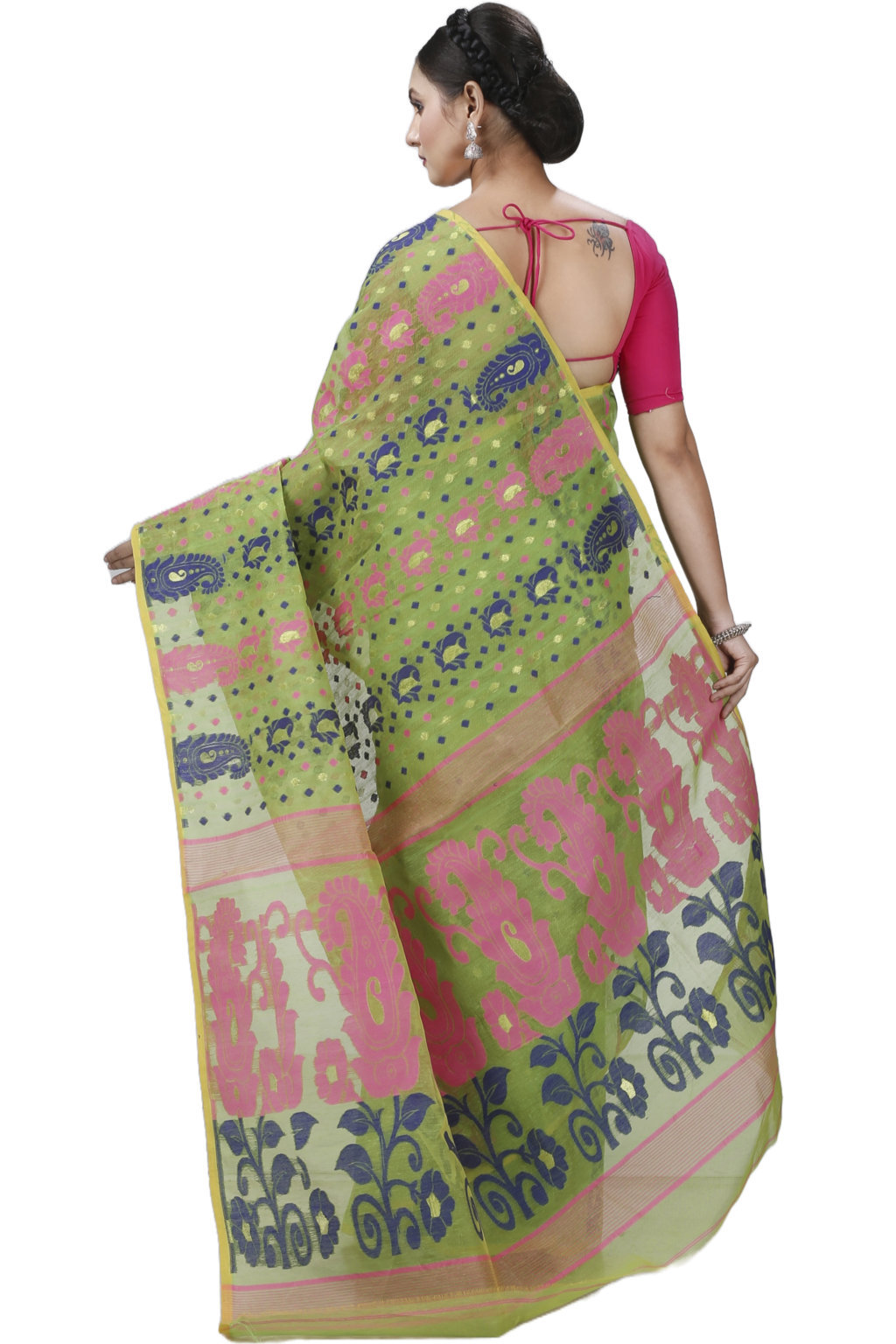 Green Pure Cotton Vani Jamdani Saree (1107)